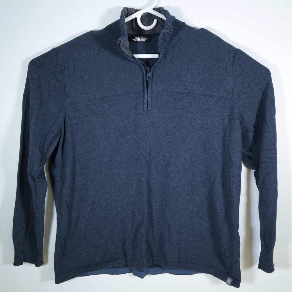 The North face Mens Sweater XL 1/4 Zip Pullover Long Sleeve Wool Blend Blue